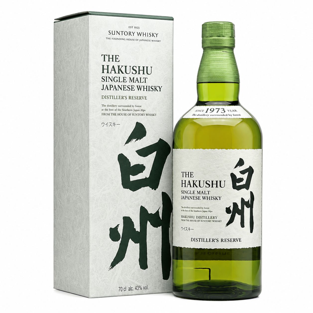 Hakushu Single Malt Whisky – whisky Nhật Bản của Suntory nổi bật với phong cách tươi mát, thảo mộc, citrus và làn khói nhẹ đặc trưng của Forest Distillery.