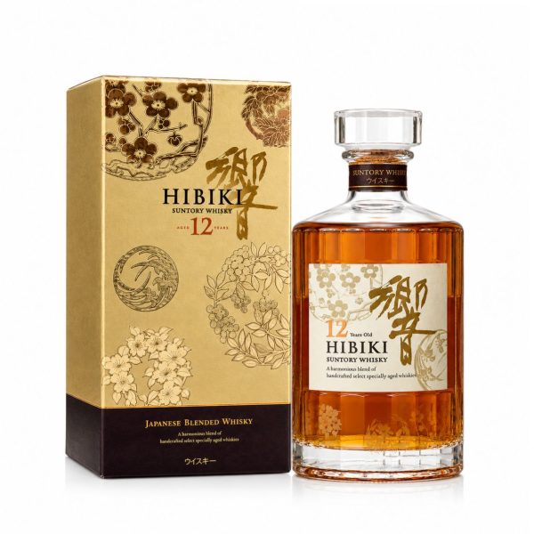 Suntory Hibiki 12 Limited Edition Kacho Fugetsu – Japanese blended whisky 12 năm tuổi phiên bản giới hạn, nổi bật với thiết kế hoa, chim và thiên nhiên theo mỹ học truyền thống Nhật Bản.