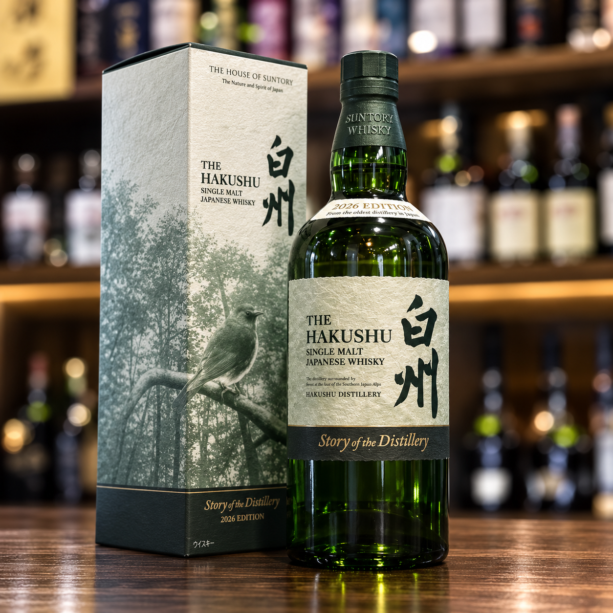 Hakushu Story of the Distillery 2026 – single malt whisky Nhật Bản phiên bản giới hạn của Suntory, 700ml, 43% ABV, mang phong cách tươi mát và khói nhẹ đặc trưng Hakushu.
