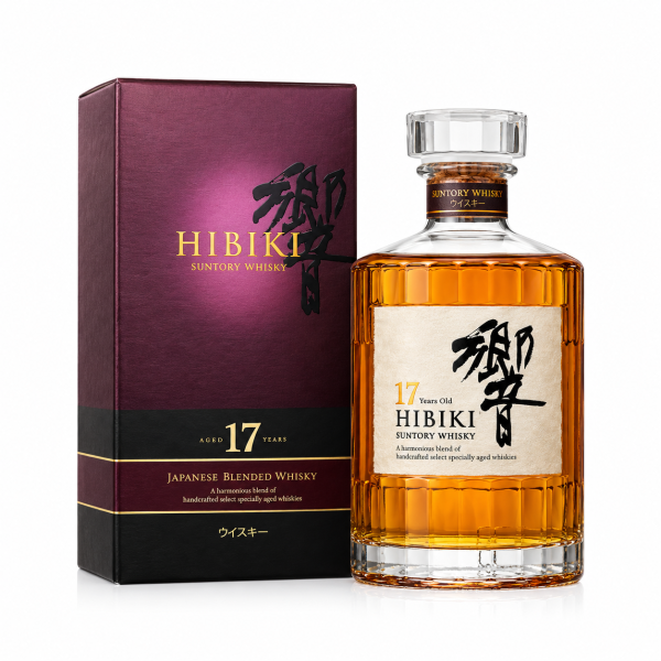Hibiki 17 Years – Japanese blended whisky 17 năm tuổi của Suntory, nổi bật với trái cây chín, mật ong, vanilla, gỗ Mizunara và cấu trúc hương vị sâu, cân bằng.