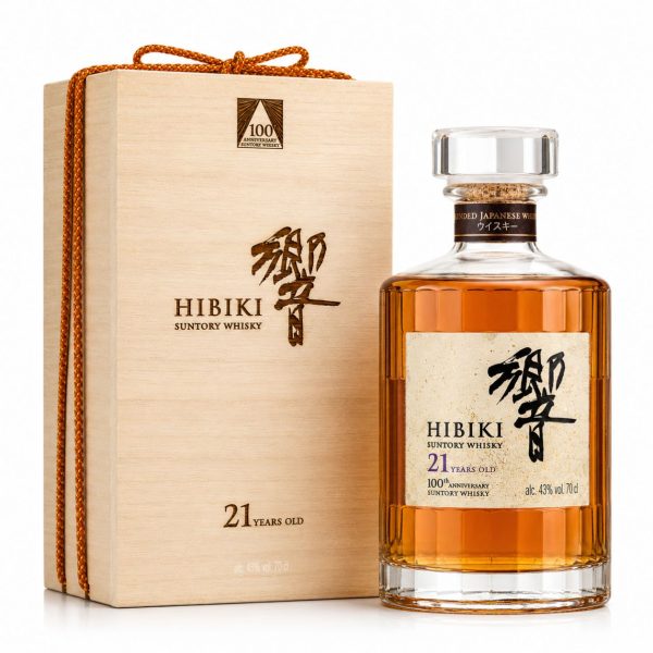 Hibiki 21 Years 100th Anniversary Edition – Japanese blended whisky 21 năm tuổi phiên bản giới hạn kỷ niệm 100 năm Suntory, đi kèm hộp gỗ cao cấp.