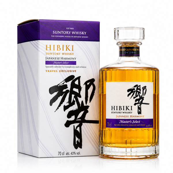 Hibiki Japanese Harmony Master’s Select Travel Exclusive – blended Japanese whisky của Suntory dành cho kênh travel retail, nổi bật với phong cách cân bằng, trái cây, mật ong, vanilla và gỗ Mizunara.