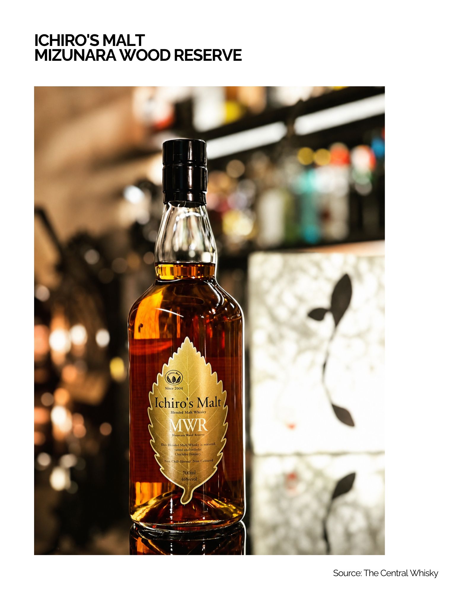Ichiro’s Mizunara Wood Reserve – whisky hoàn thiện trong gỗ sồi Nhật Bản Mizunara, nổi bật với sandalwood, incense, cacao, chocolate, gừng và gia vị.